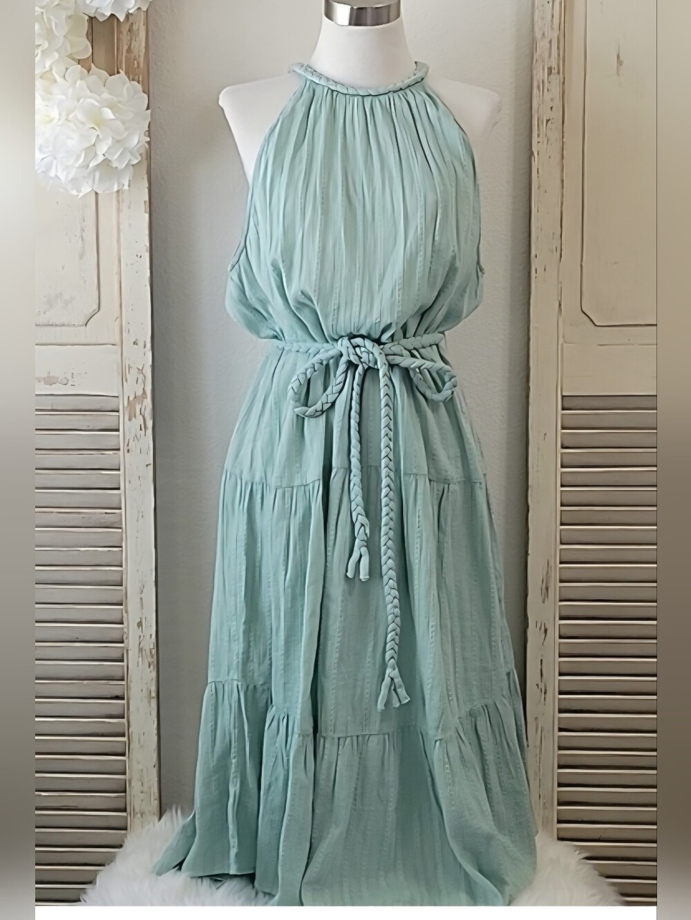 Loft beach green braided belt sleeveless dress large